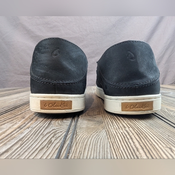 OluKai Pehuea Heu Size 8 Black Leather Sheep Fur Inner Lining - Picture 3 of 10